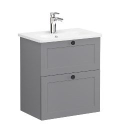 VVitra Root Classic 68668 Lavabo Dolabı, Çift Çekmeceli, 60 Cm, Dar, Mat Gri, Yuvarlak Lavabolu